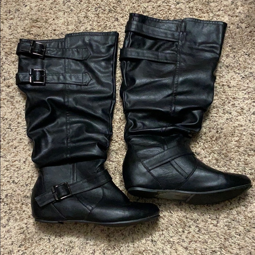 Black faux leather boots